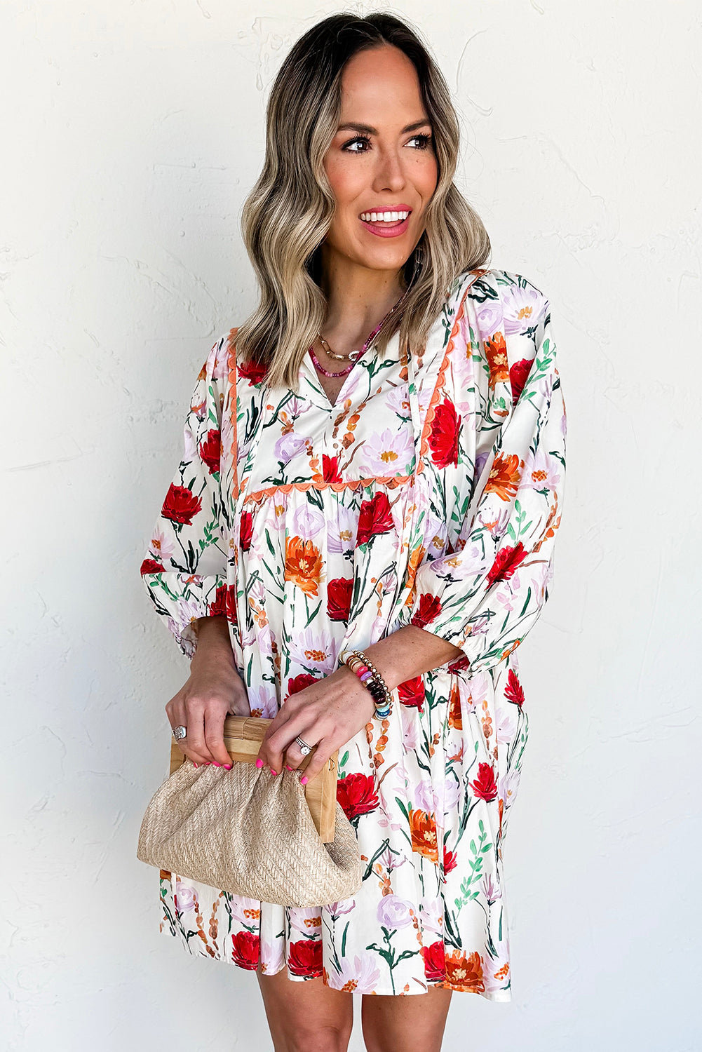 Floral Print Puff Sleeve Mini Dress