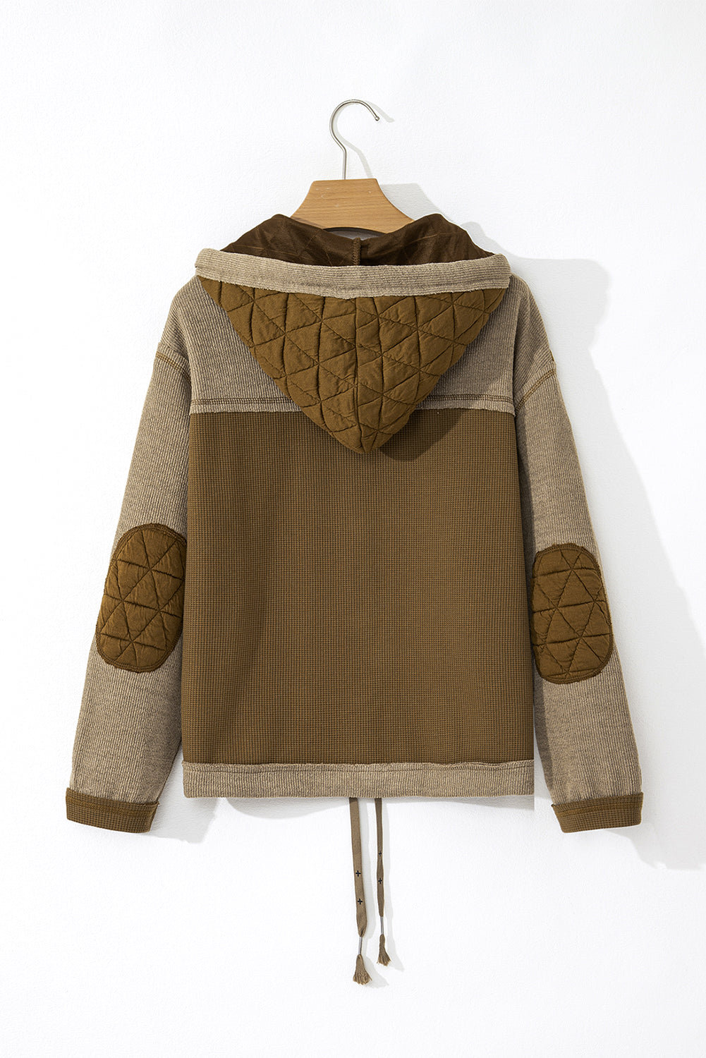Quilted Textured Patchwork Hooded Jacket