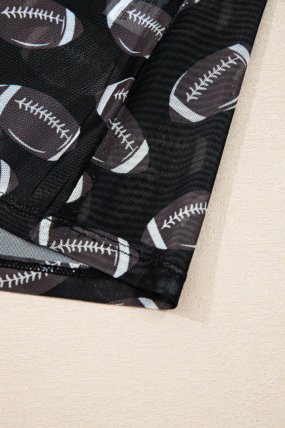 Black Game Day Football Mesh Sheer Top