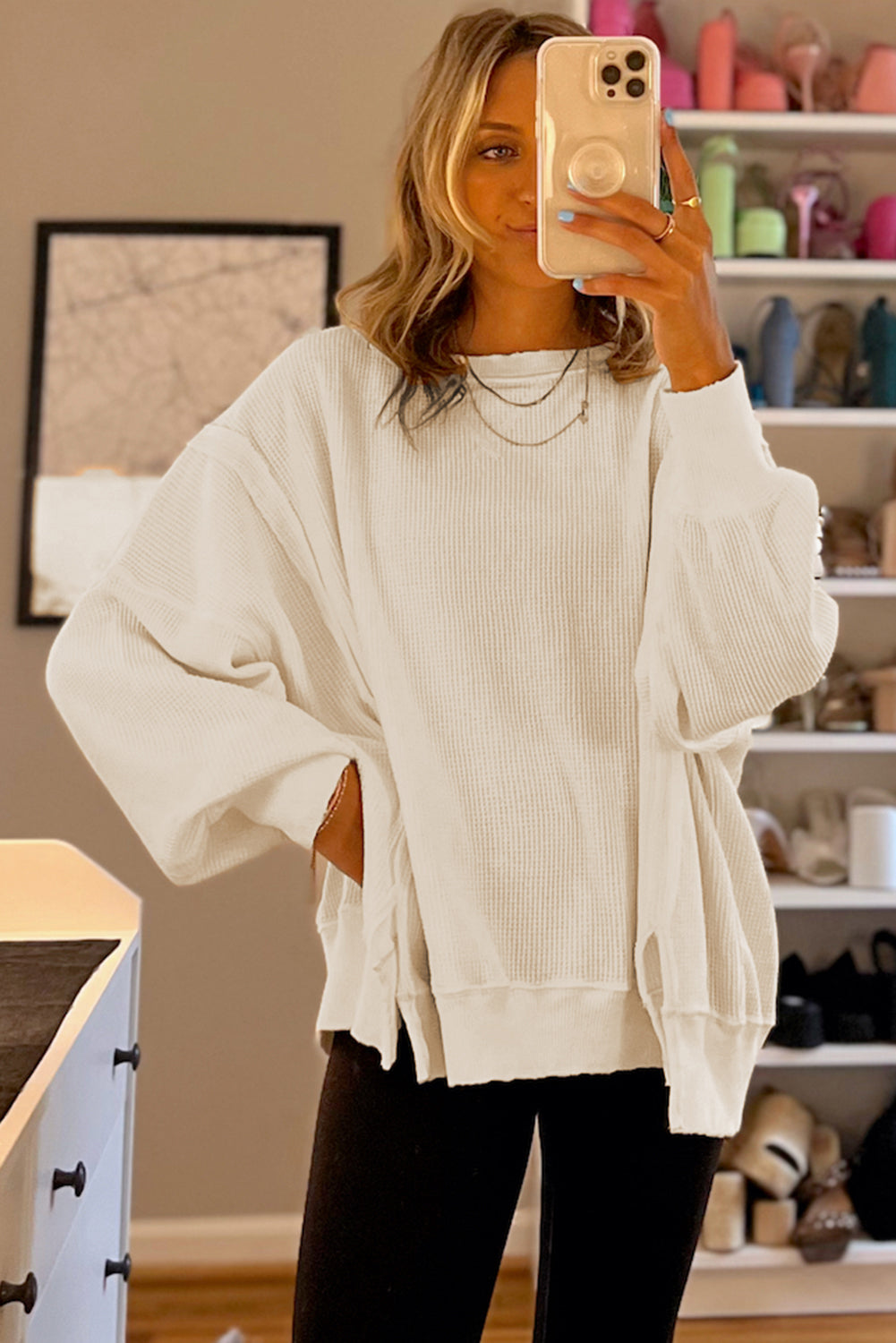 Waffle Knit Oversized Top