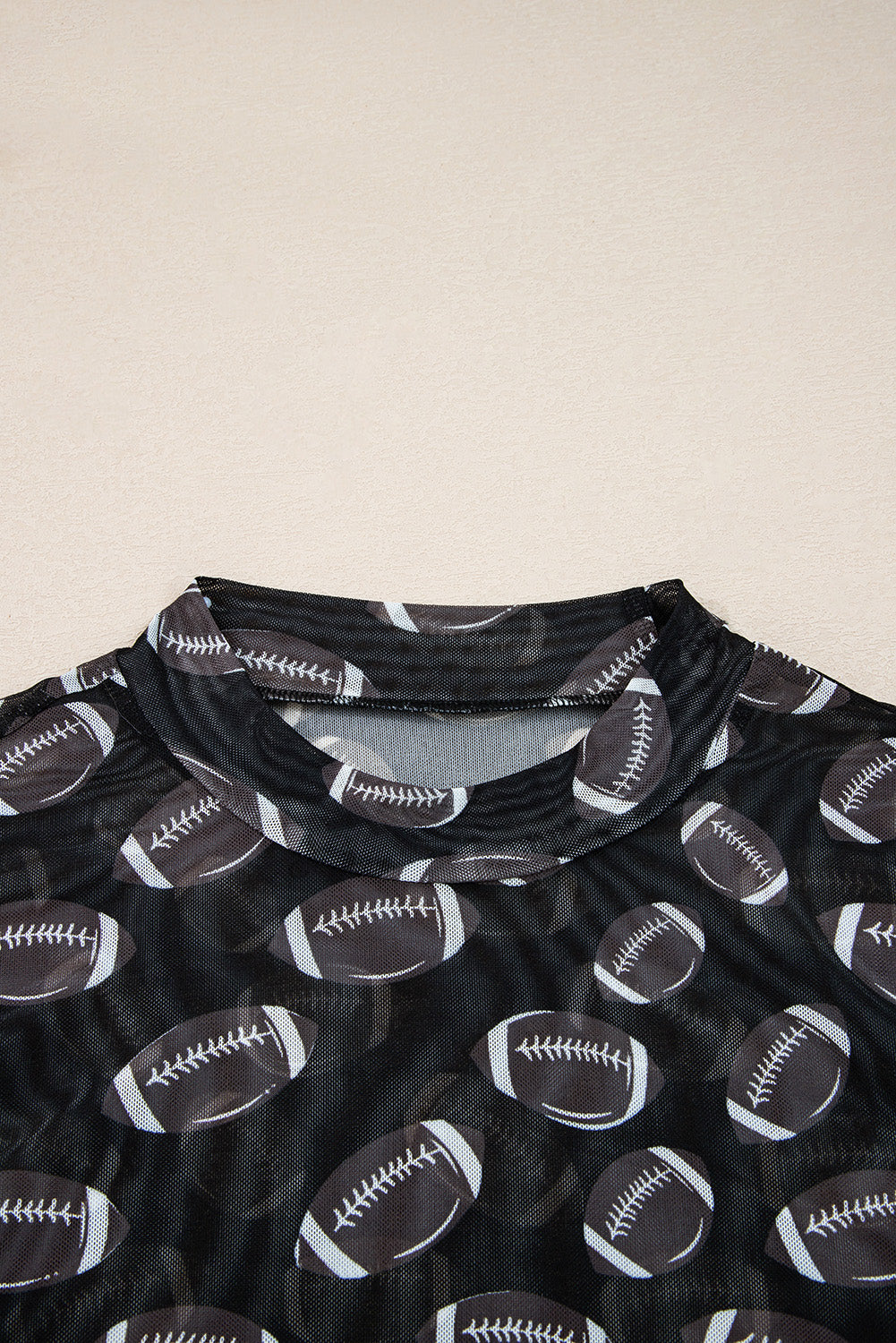 Black Game Day Football Mesh Sheer Top