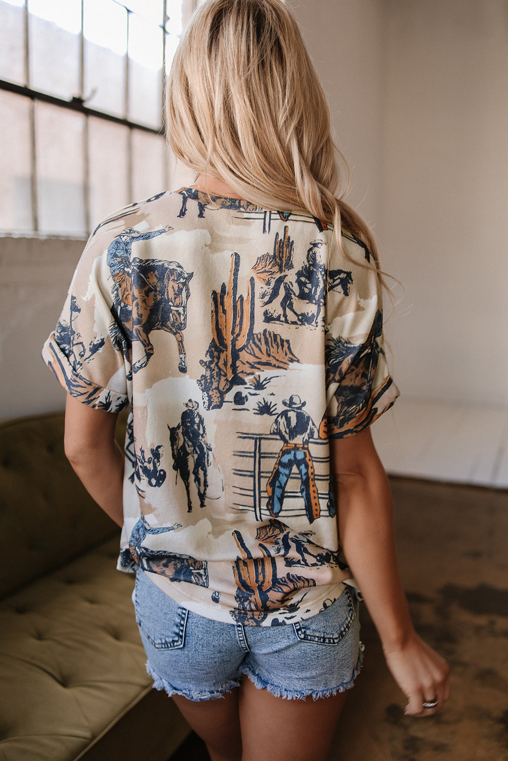 Western Cowboy Print T Shirt