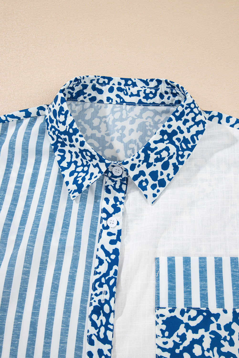 Blue Leopard Striped Button Up Shirt