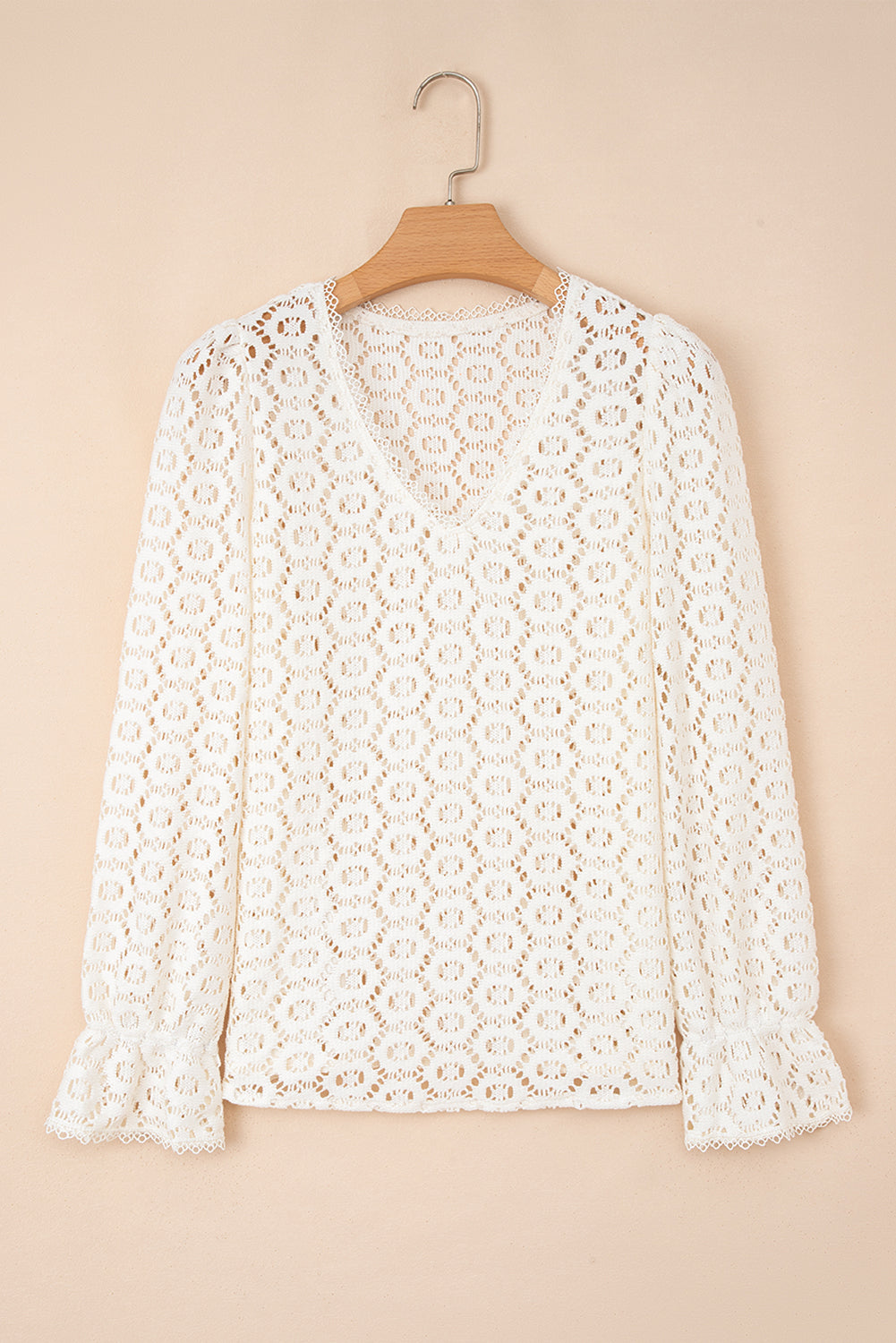 Beige Flower Lace Ruffled Top