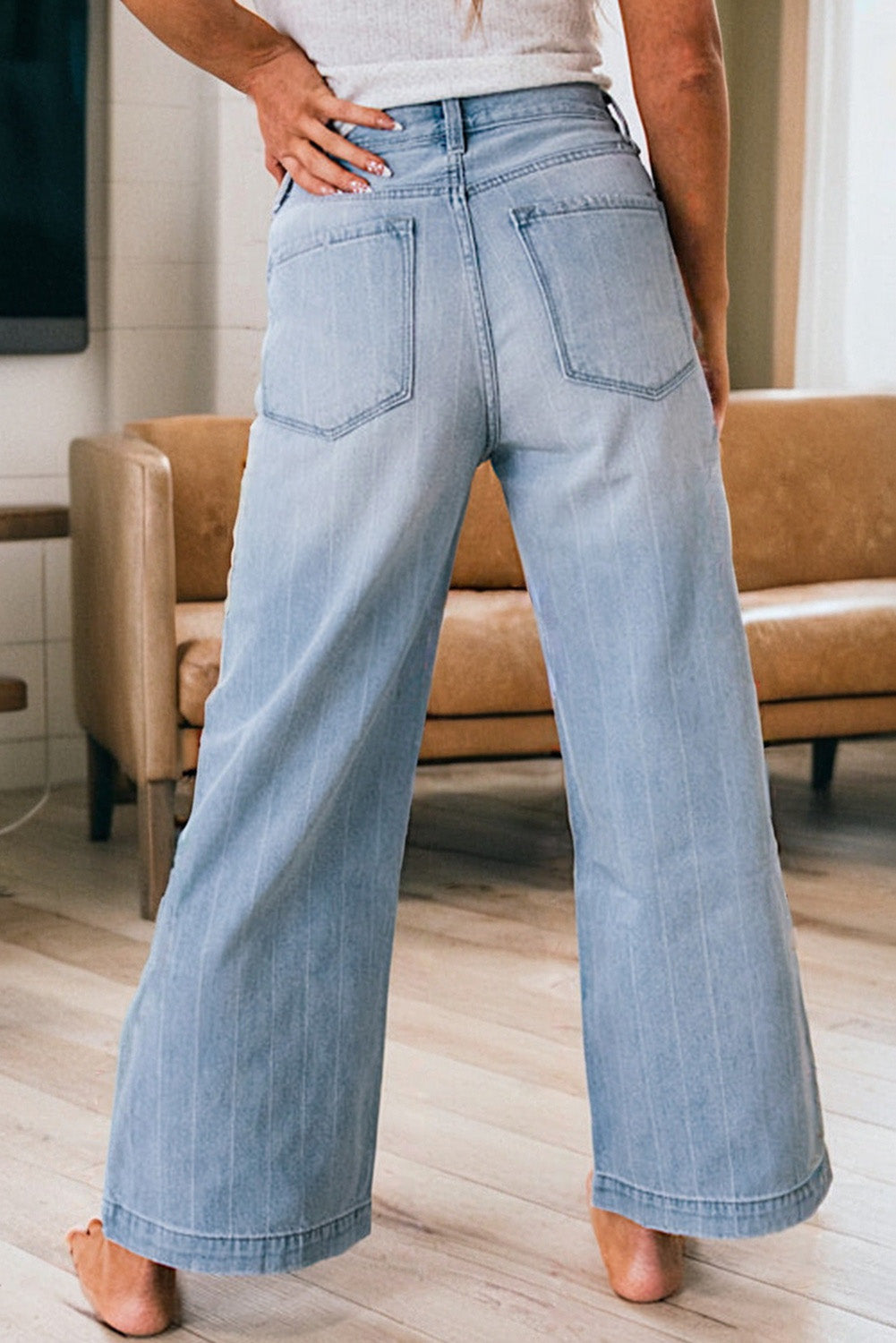 Button Up Pinstripe Wide Leg Jeans