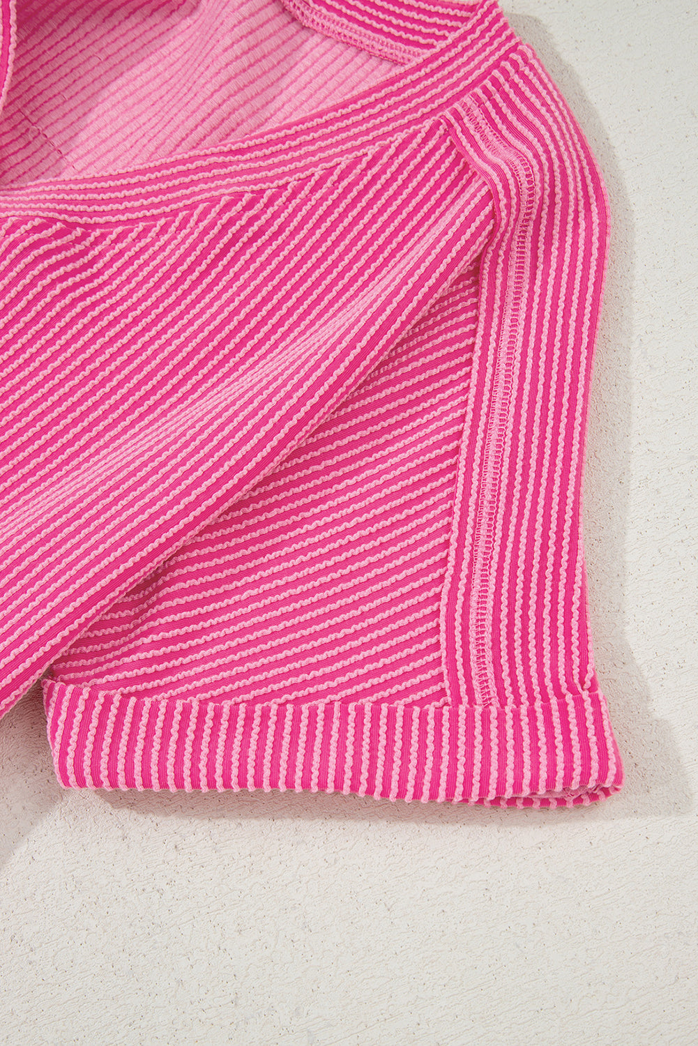 Pink Ribbed Short Sleeve V Neck Buttoned Romper