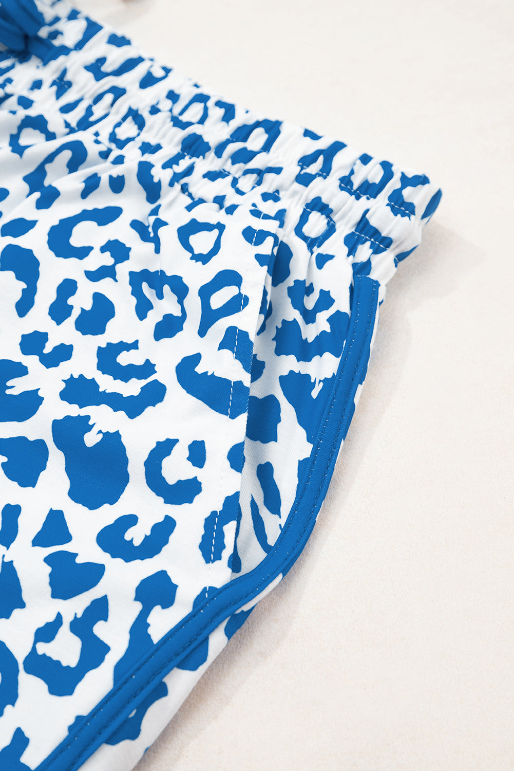 Blue Leopard Elastic Waist Shorts