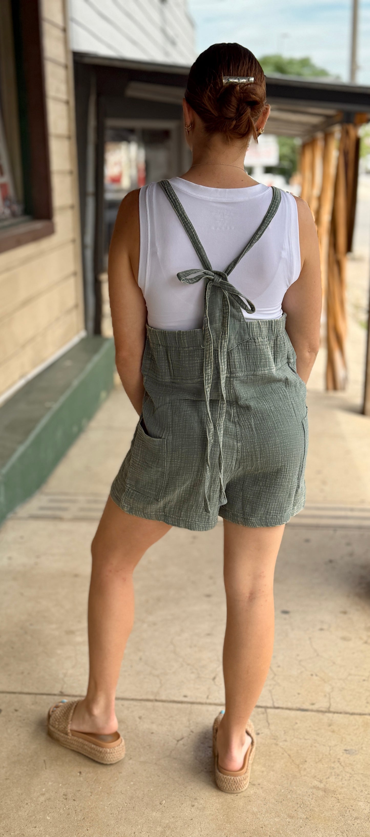 Sage Gauze Tie Back Rompers