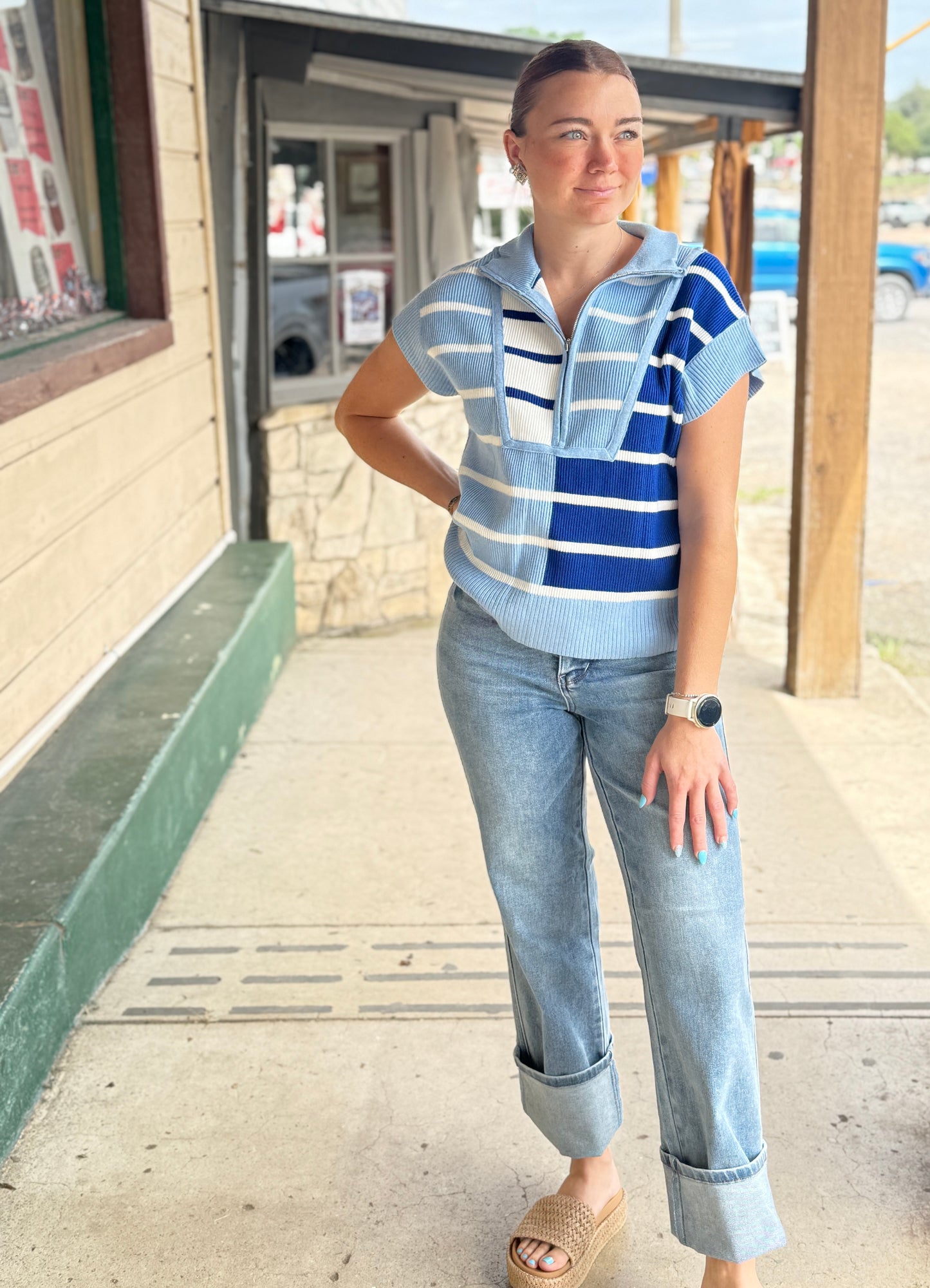 Sky Blue Stripe Colorblock Sweater Vest