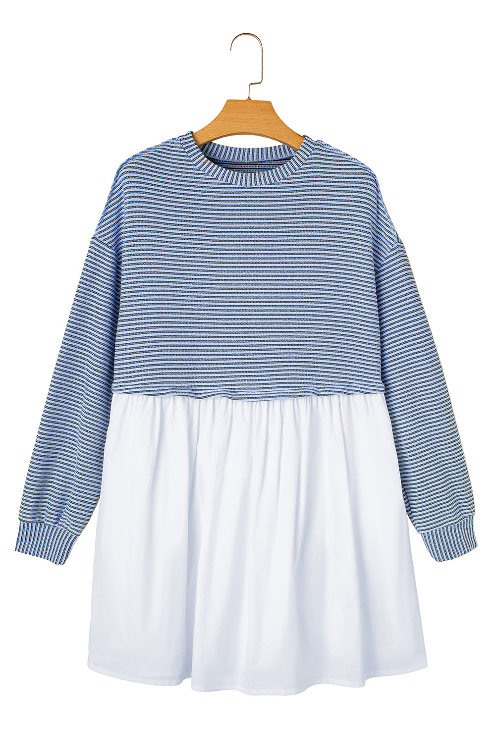 Sky Blue Stripe Pleated High Waist Dress