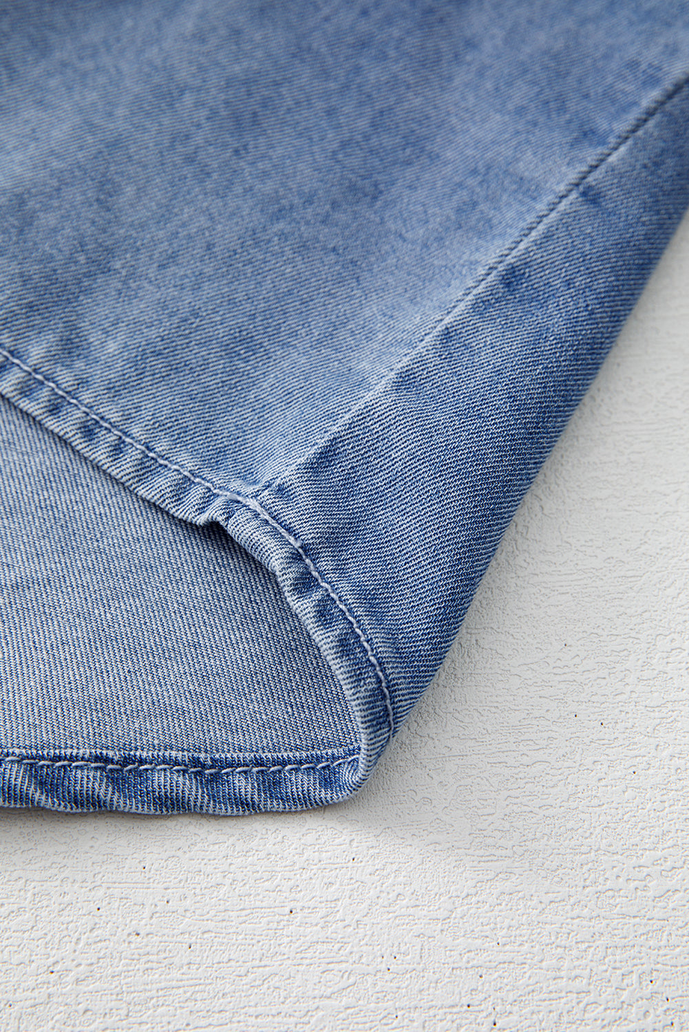 Denim Front Pintuck Bow Tie Puff Top