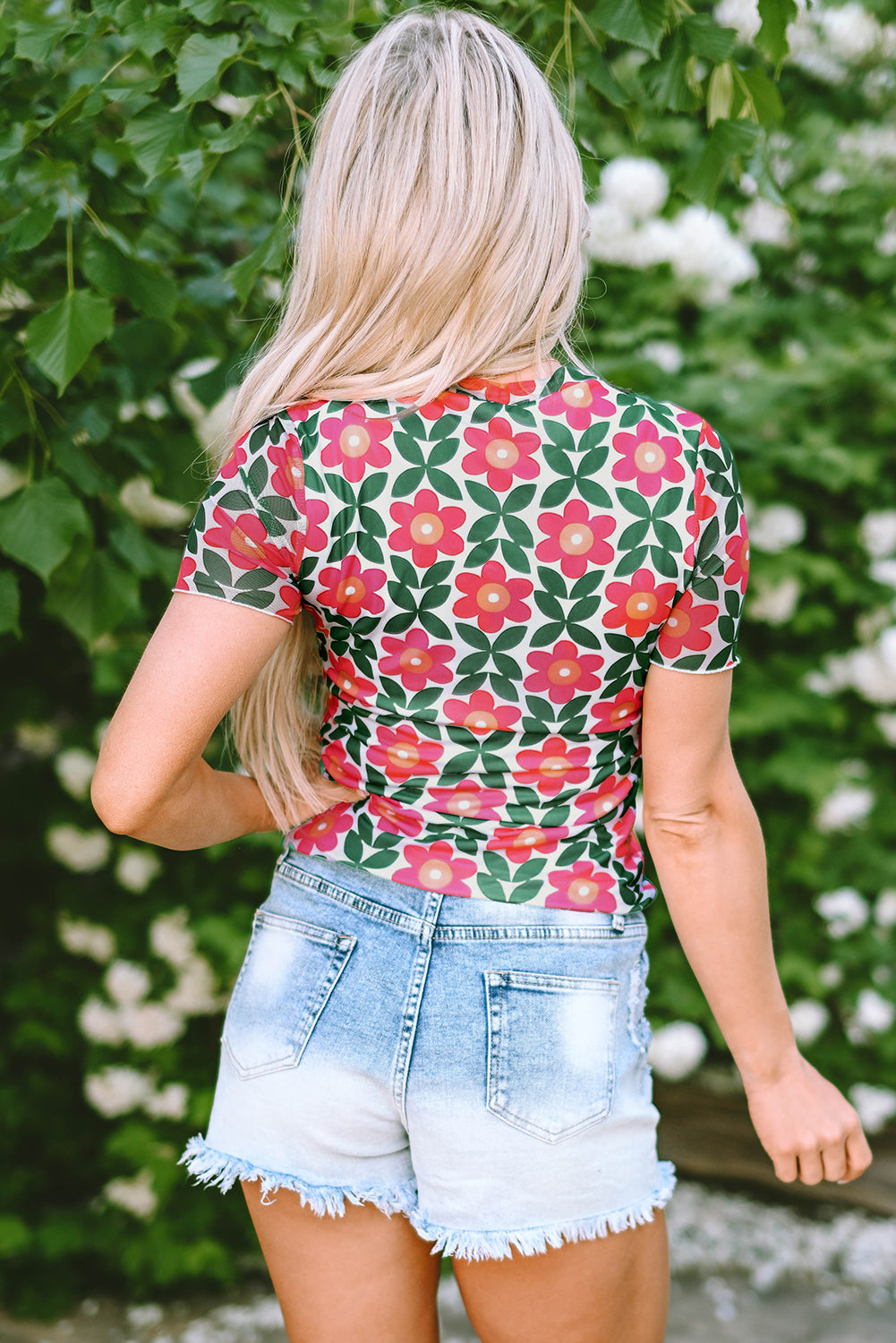 Fiery Red Retro Floral Print Top