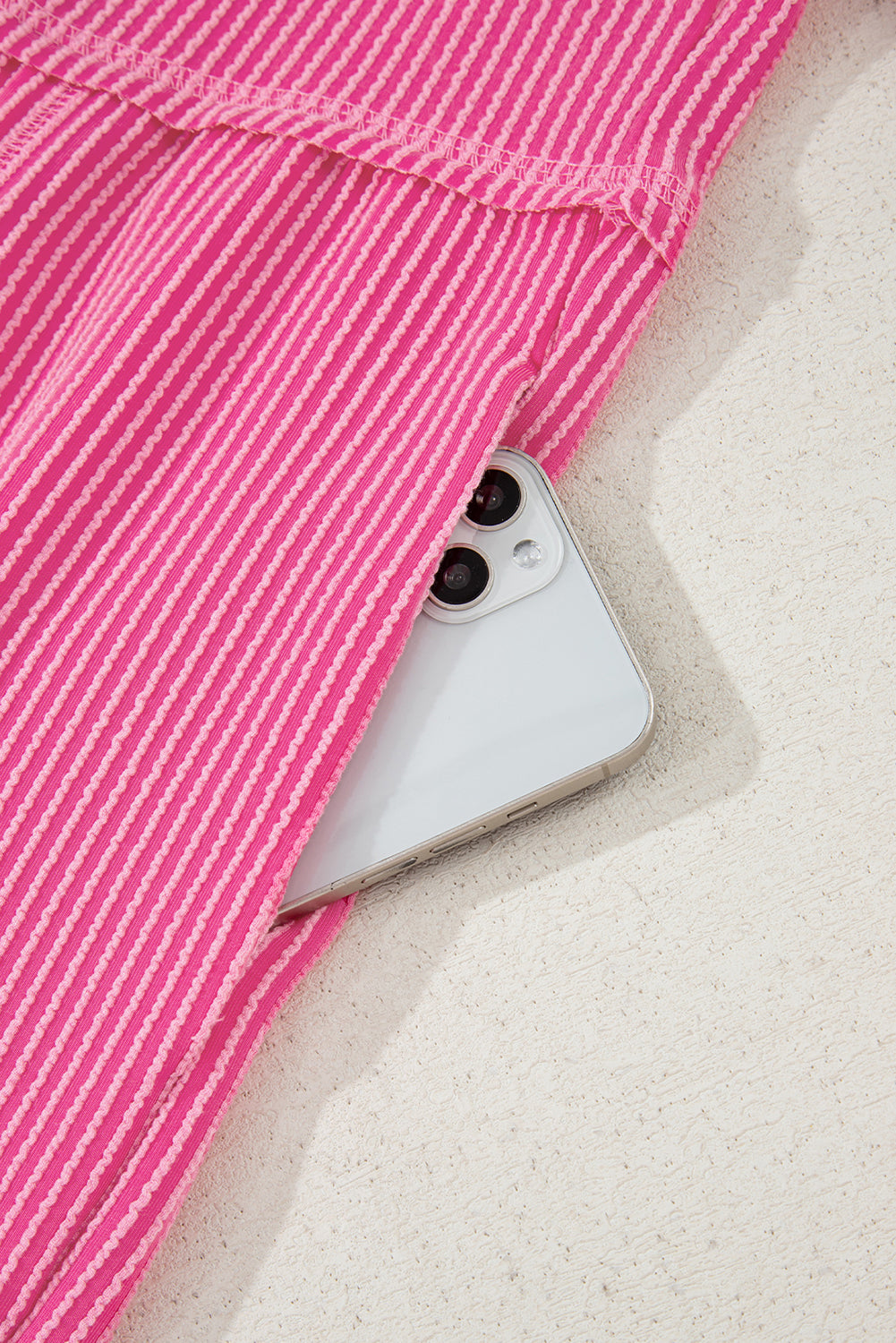 Pink Ribbed Short Sleeve V Neck Buttoned Romper