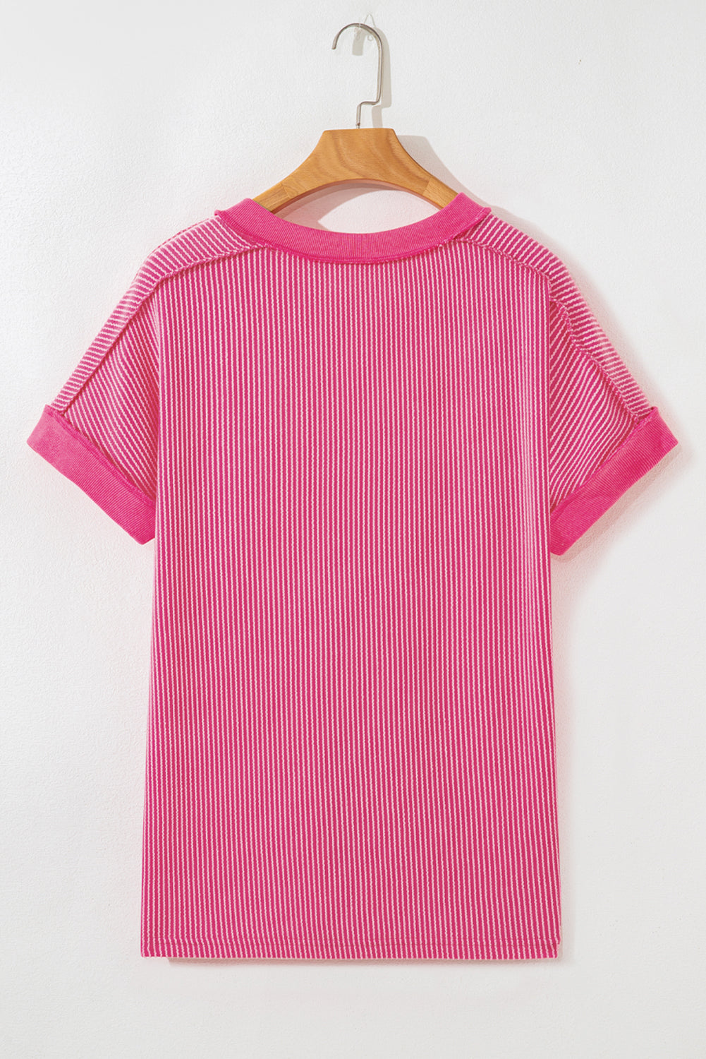 Rose Twisted Ribbed Knit V Neck Casual Tee