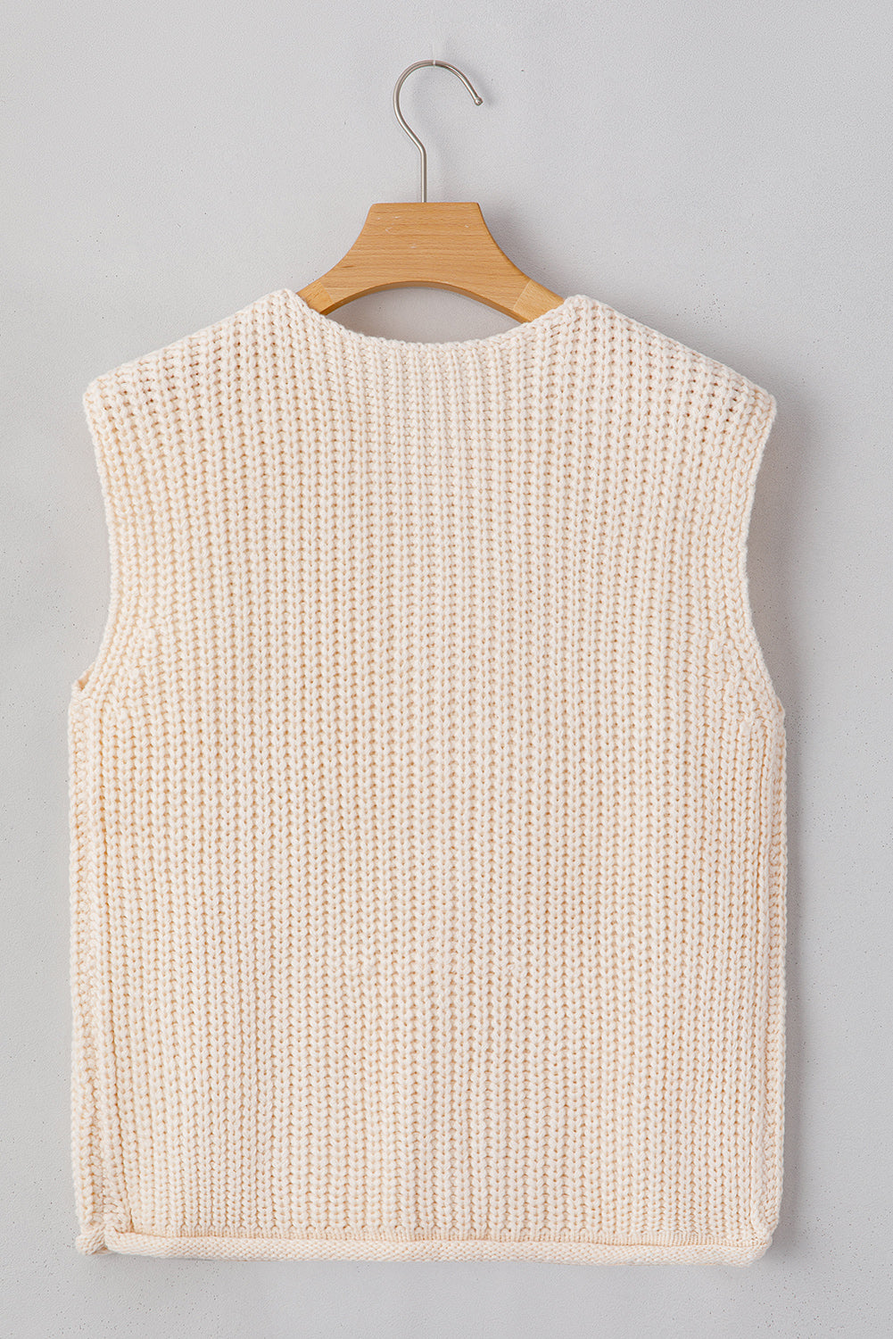 White Solid Textured Knit Buttoned Sweater Vest