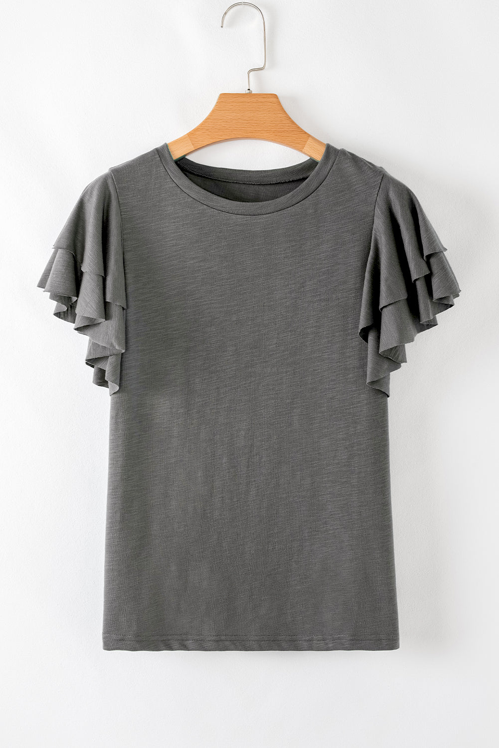 Dark Grey Ruffle Short Sleeve Top