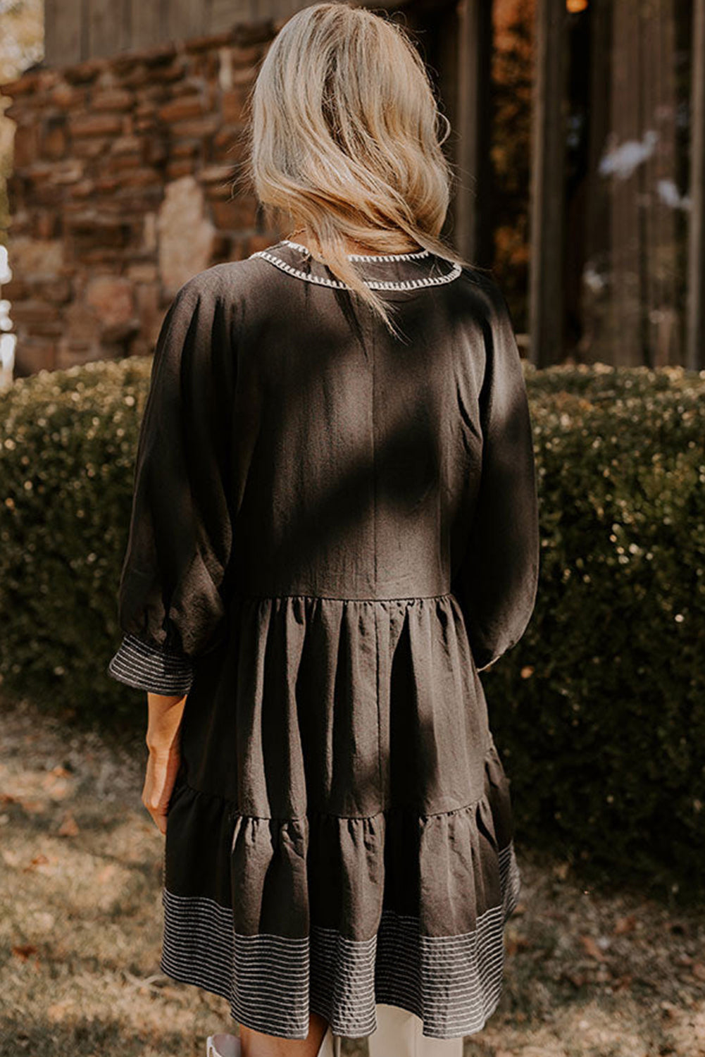 Stitch Detail Tiered Mini Dress