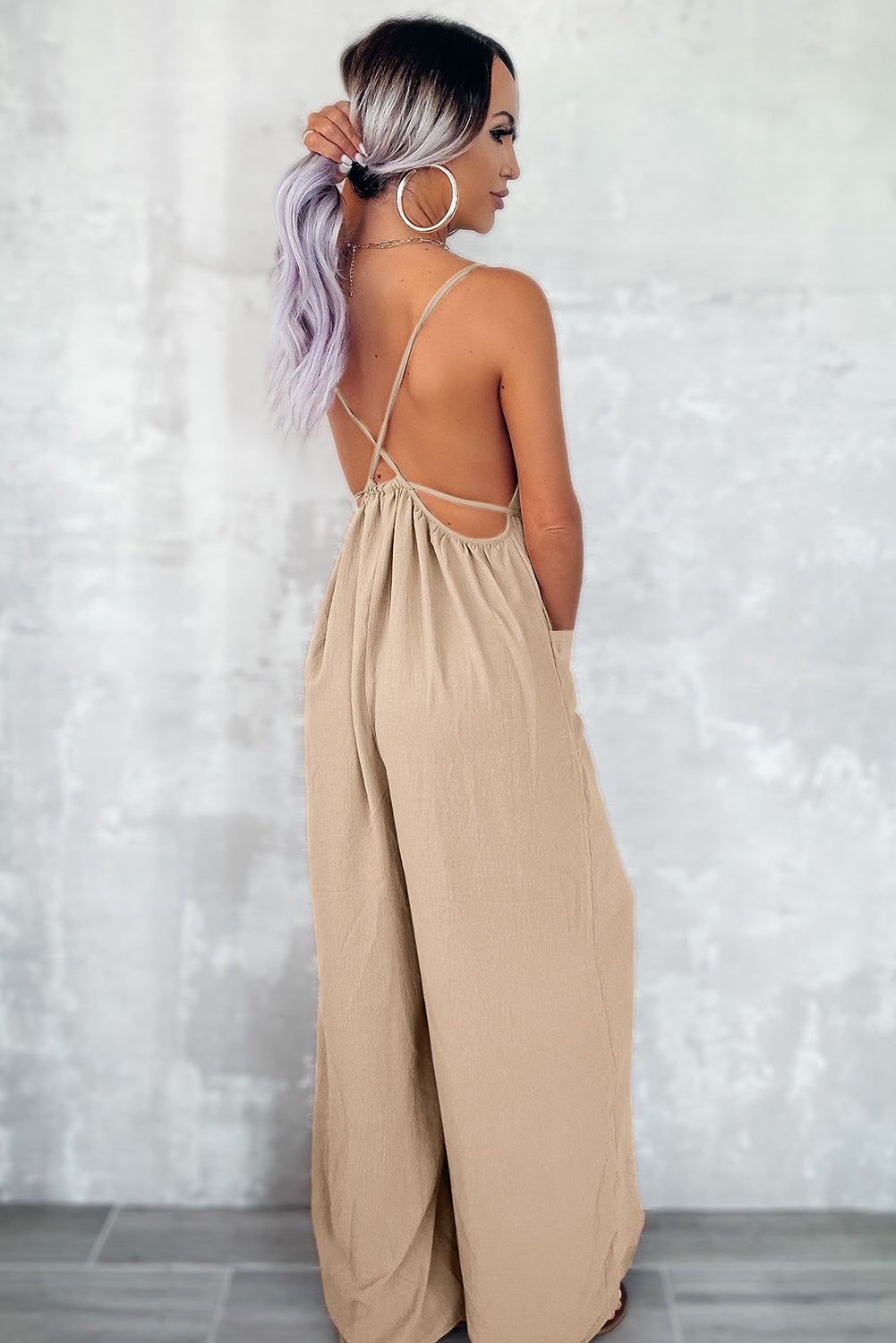 Apricot Wide Leg Jumpsuit with Pockets