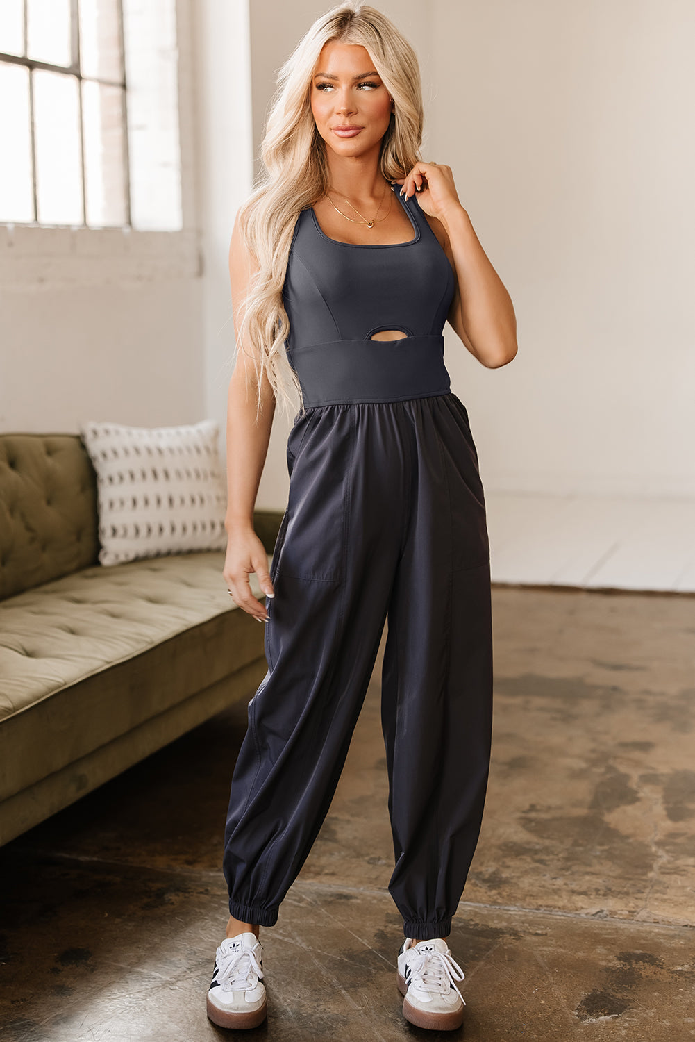 Crossed Straps Hollow Out Jogger Jumpsuit