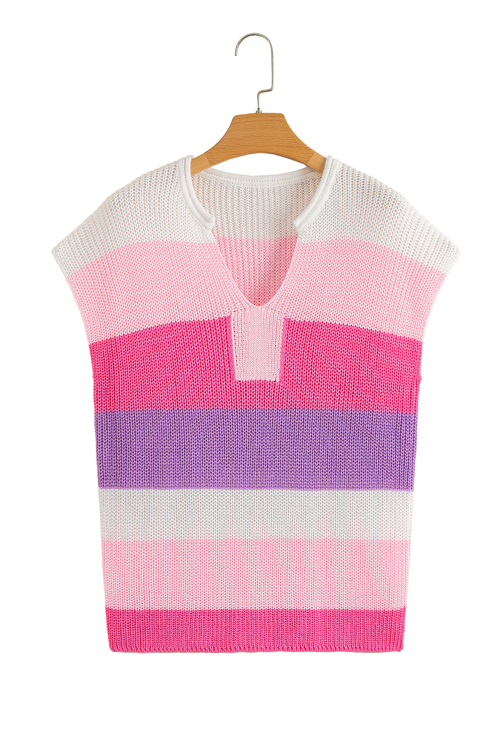 Pink Color Block V Neck Sweater T Shirt
