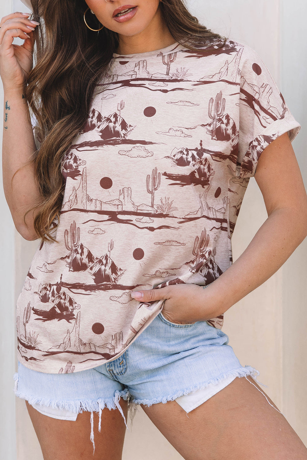 Desert Sand Print Short Sleeve Top
