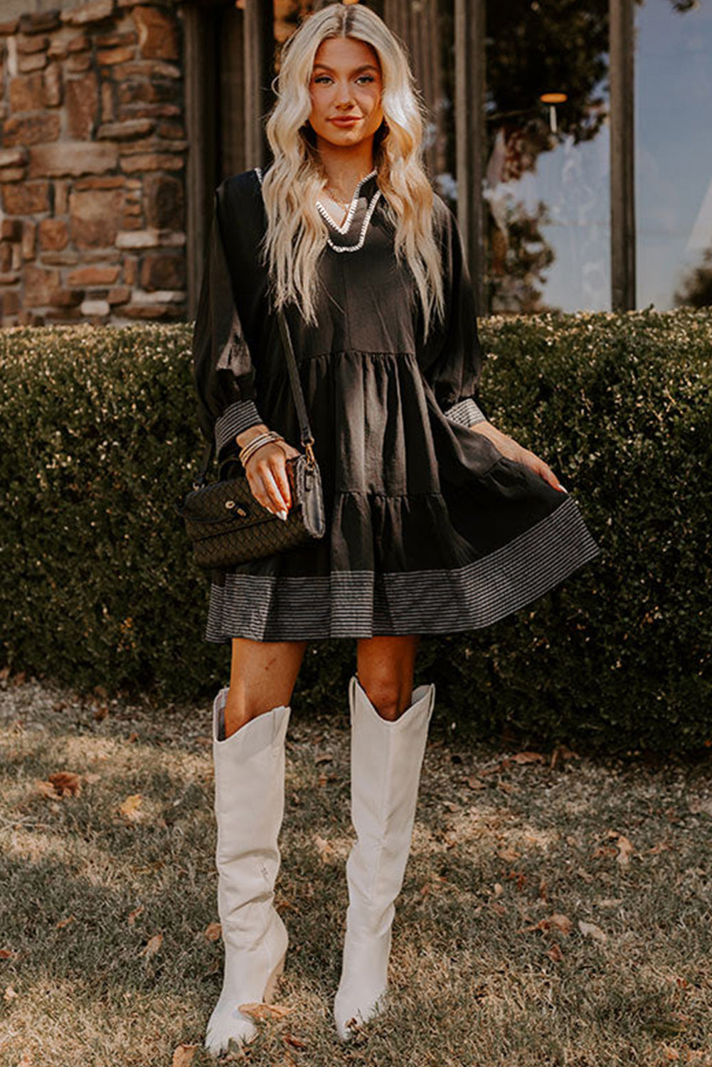 Stitch Detail Tiered Mini Dress