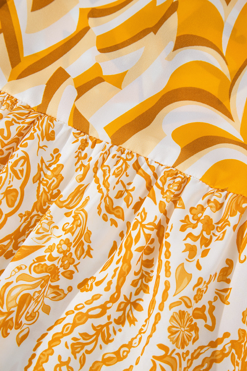 Orange Bohemian Print Puff Sleeve Mini Dress