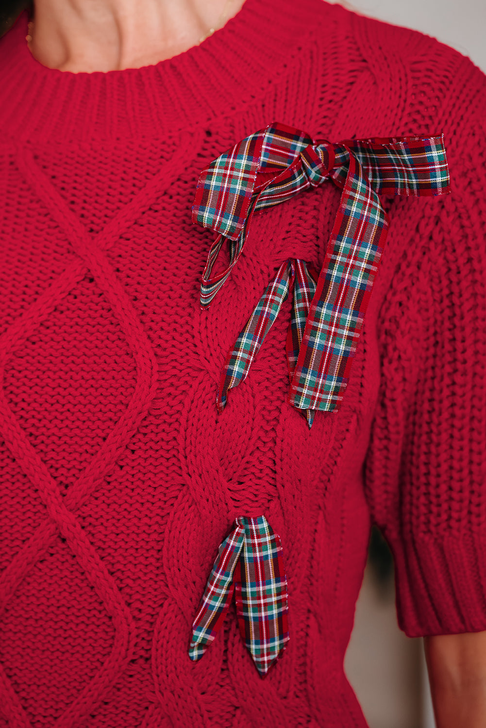 Plaid Lace Up Holiday Sweater