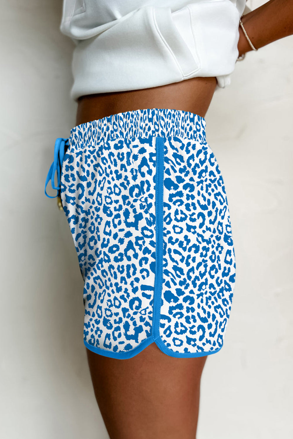 Blue Leopard Elastic Waist Shorts