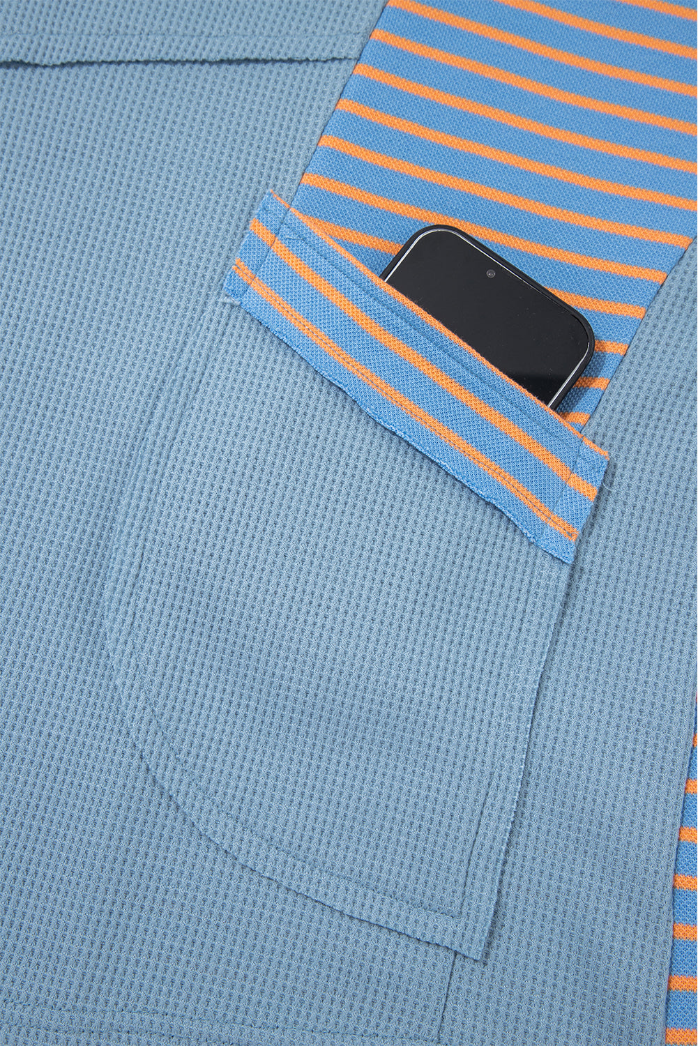 Dusk Blue Waffle Striped Patchwork Pullover