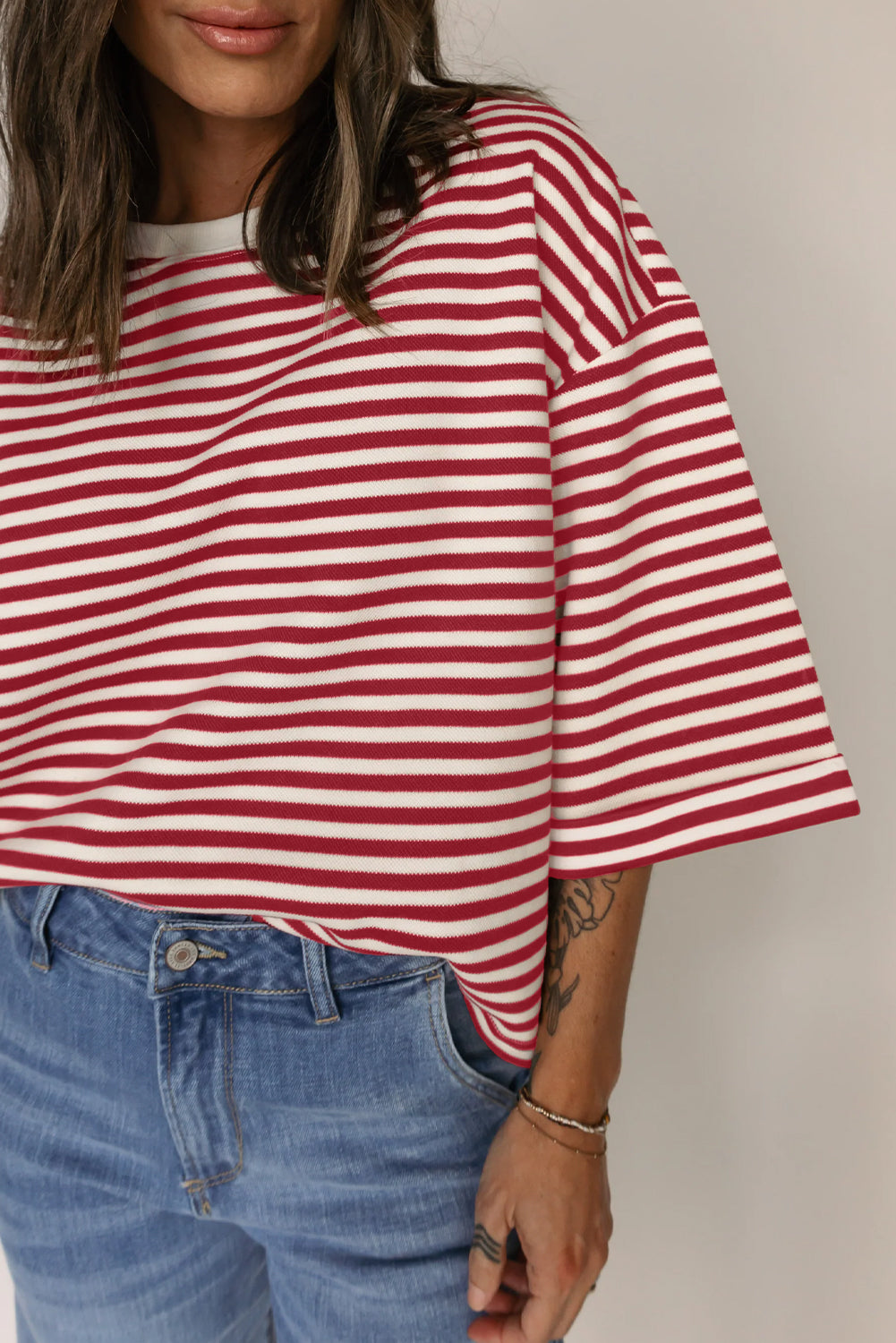 Red Stripe Bowknot Back Loose Tee