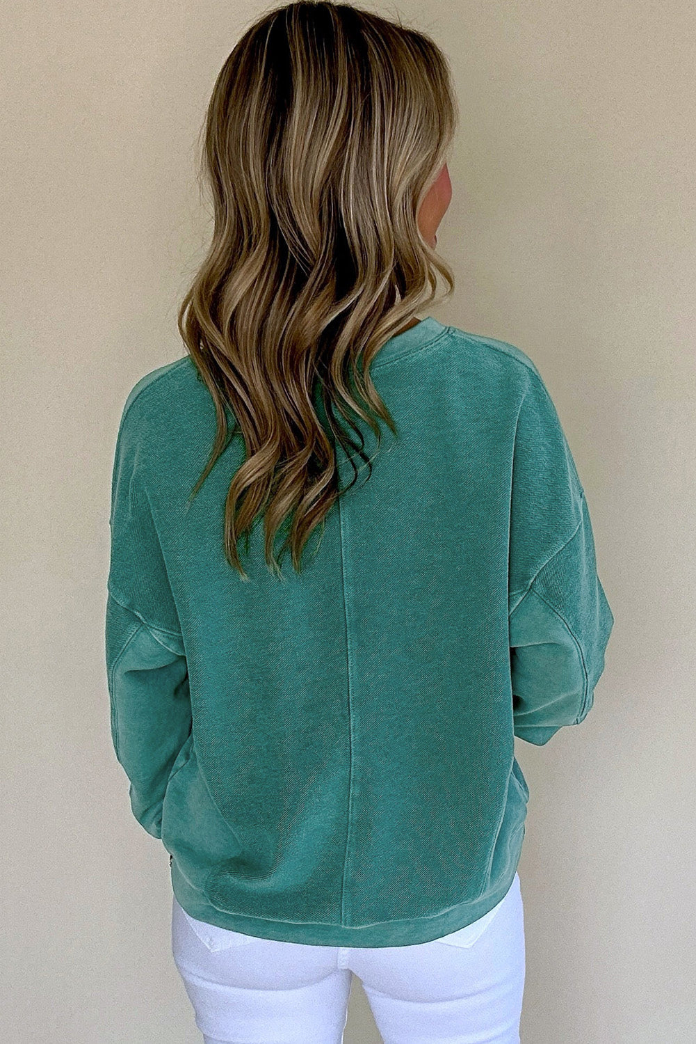 Green Solid Color Sweater