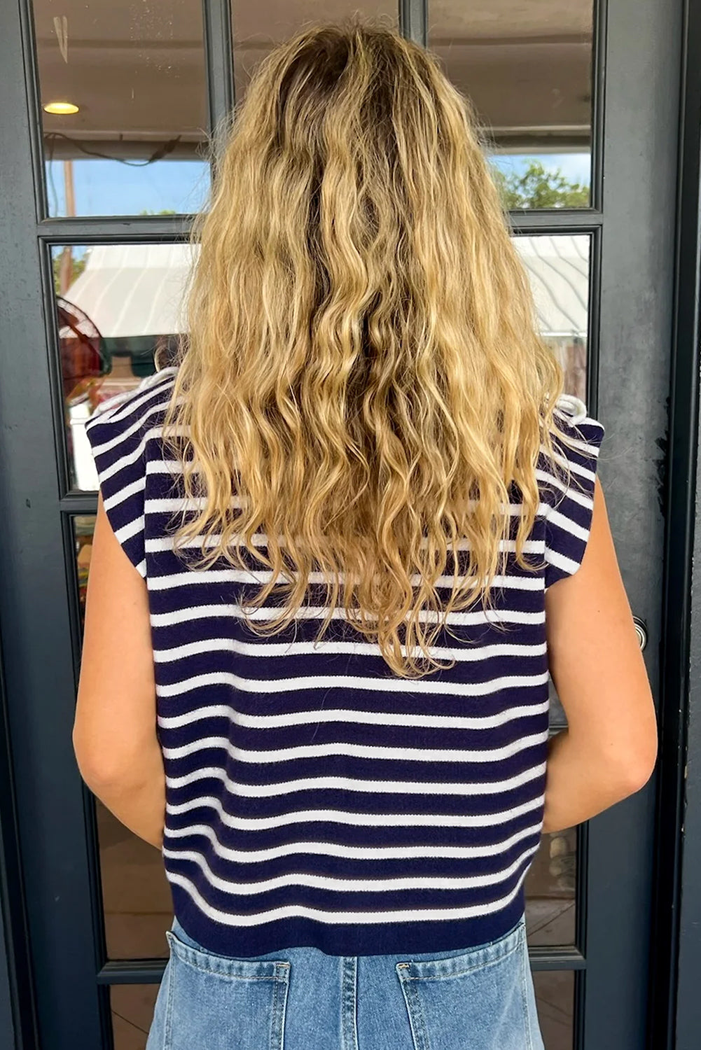 Blue Stripe Knitted Bow Sweater Vest