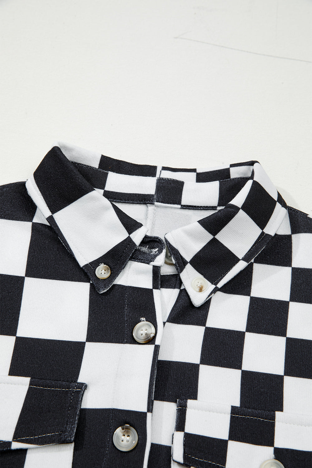 Checkerboard Flap Pocket Button Front Shacket