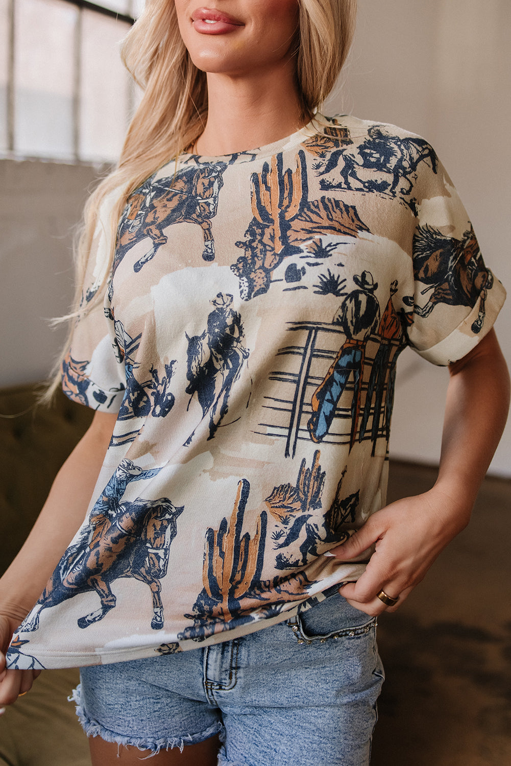 Western Cowboy Print T Shirt