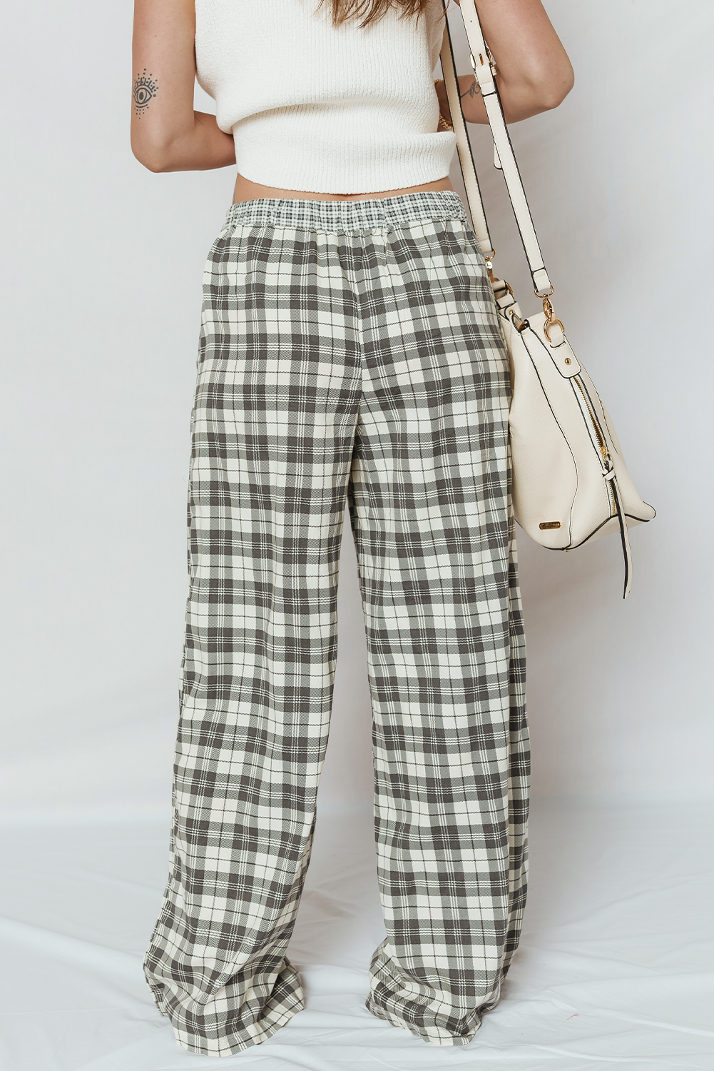 Gray Plaid Wide Leg Pants