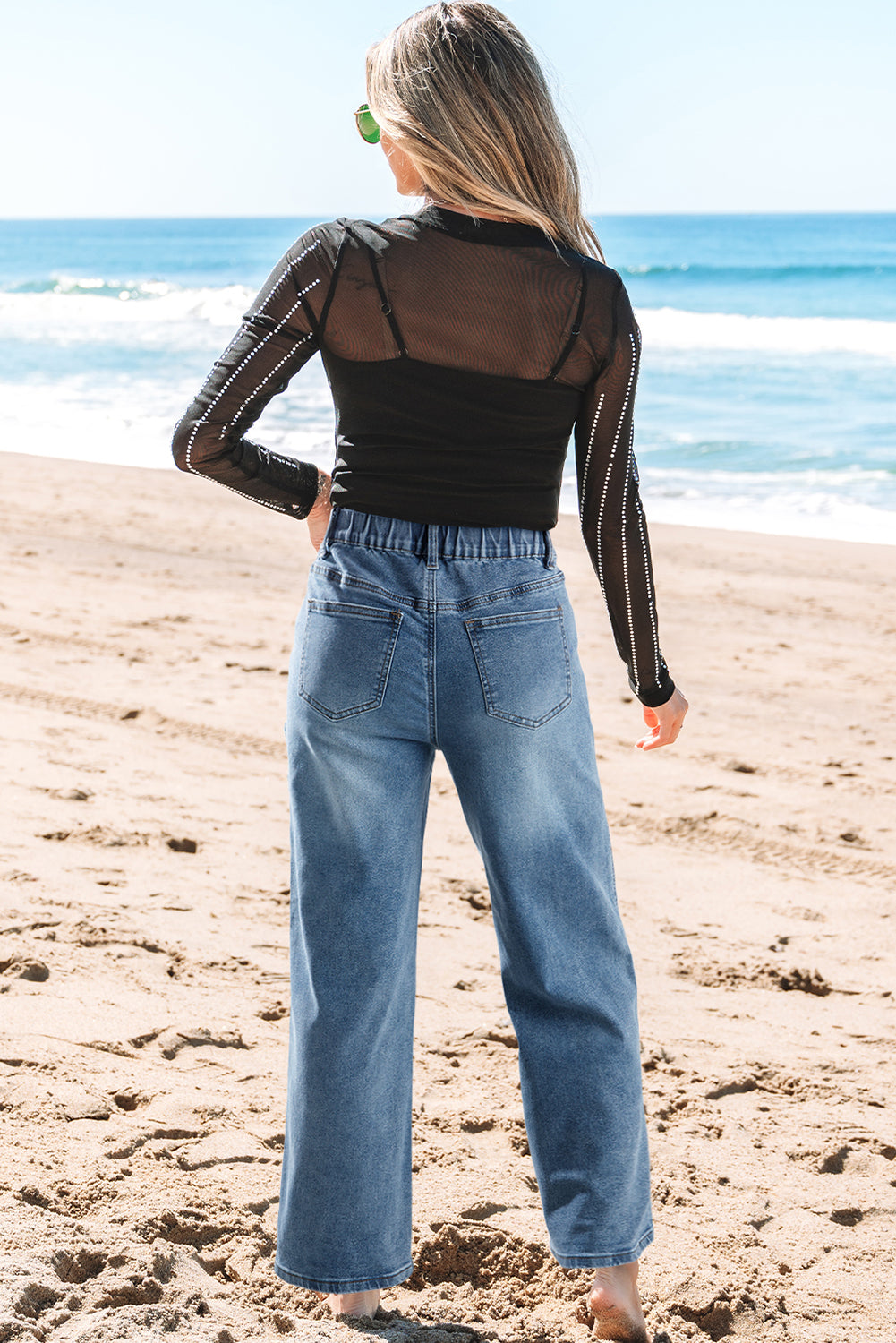 Star Patchwork Cropped Wide Leg Jeans
