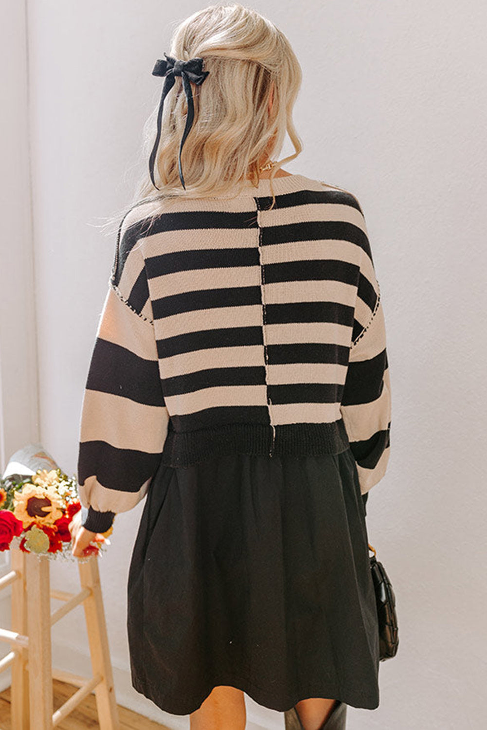 Black Stripe Knitted Top Sweater Dress