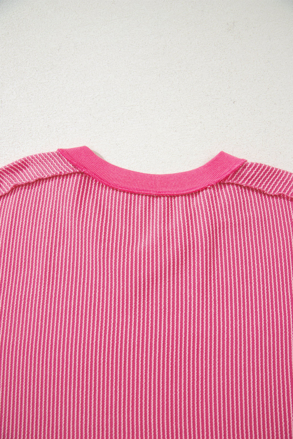 Rose Twisted Ribbed Knit V Neck Casual Tee