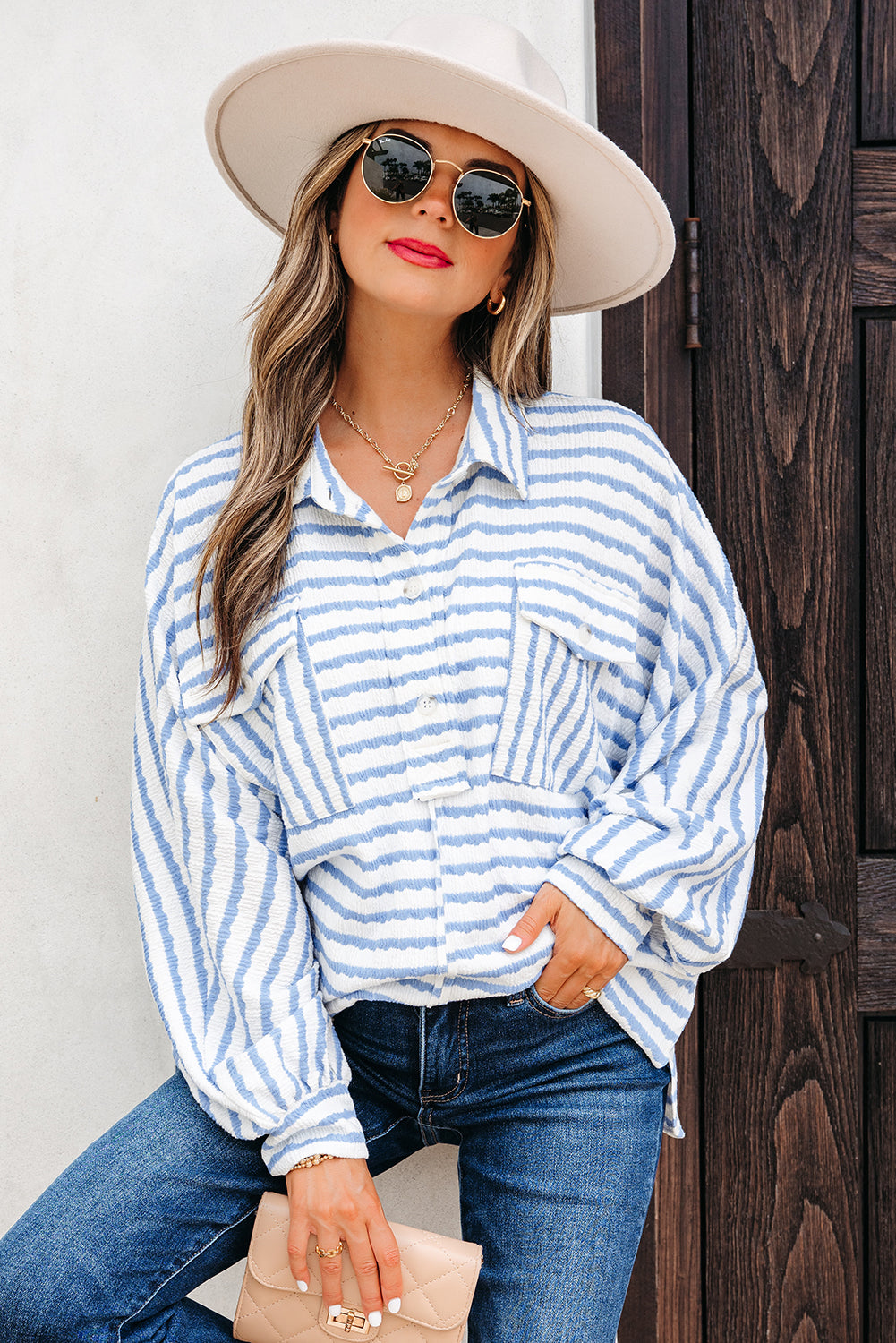 Blue Striped Half Button Sweater