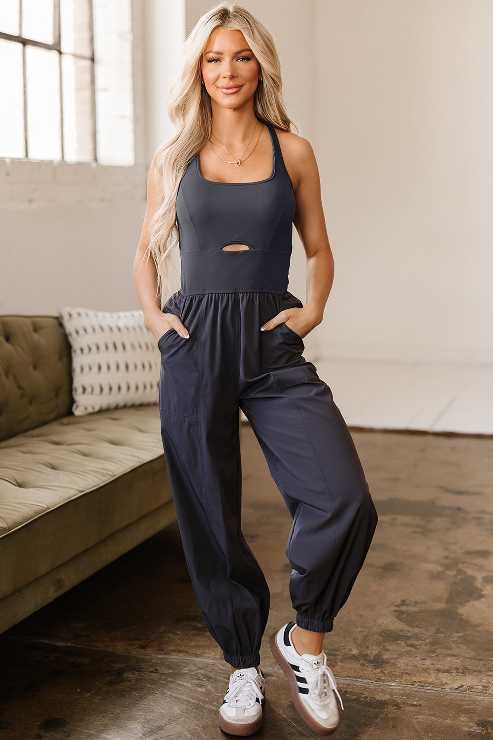 Crossed Straps Hollow Out Jogger Jumpsuit