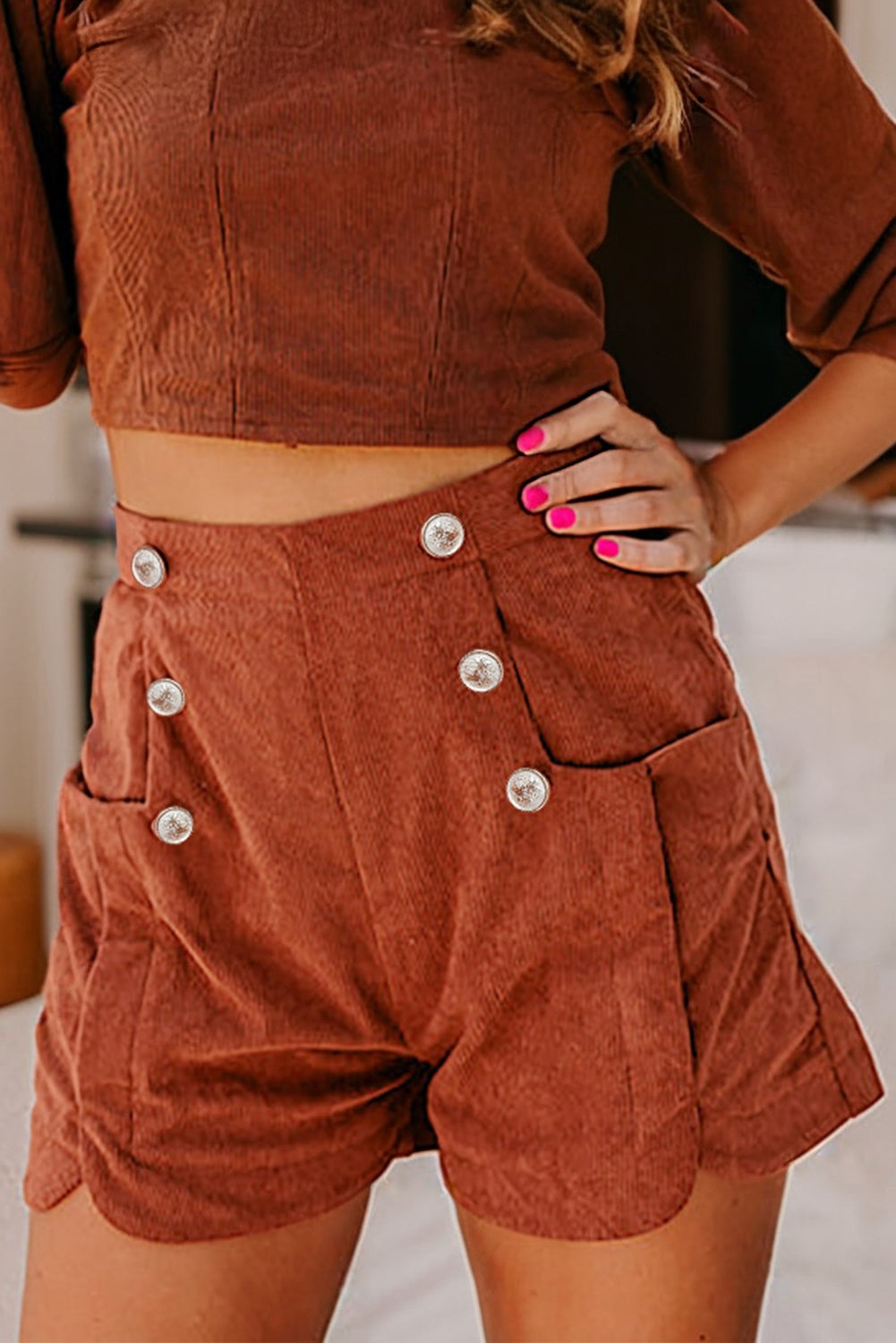 Clay Scalloped Corduroy Shorts