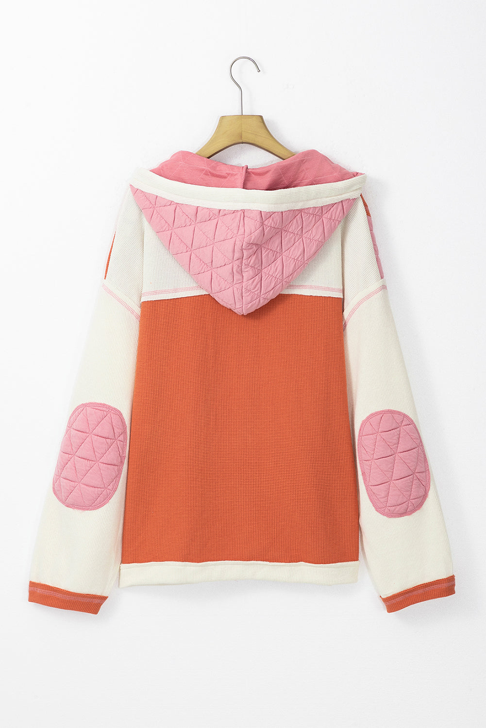 Quilted Textured Patchwork Hooded Jacket