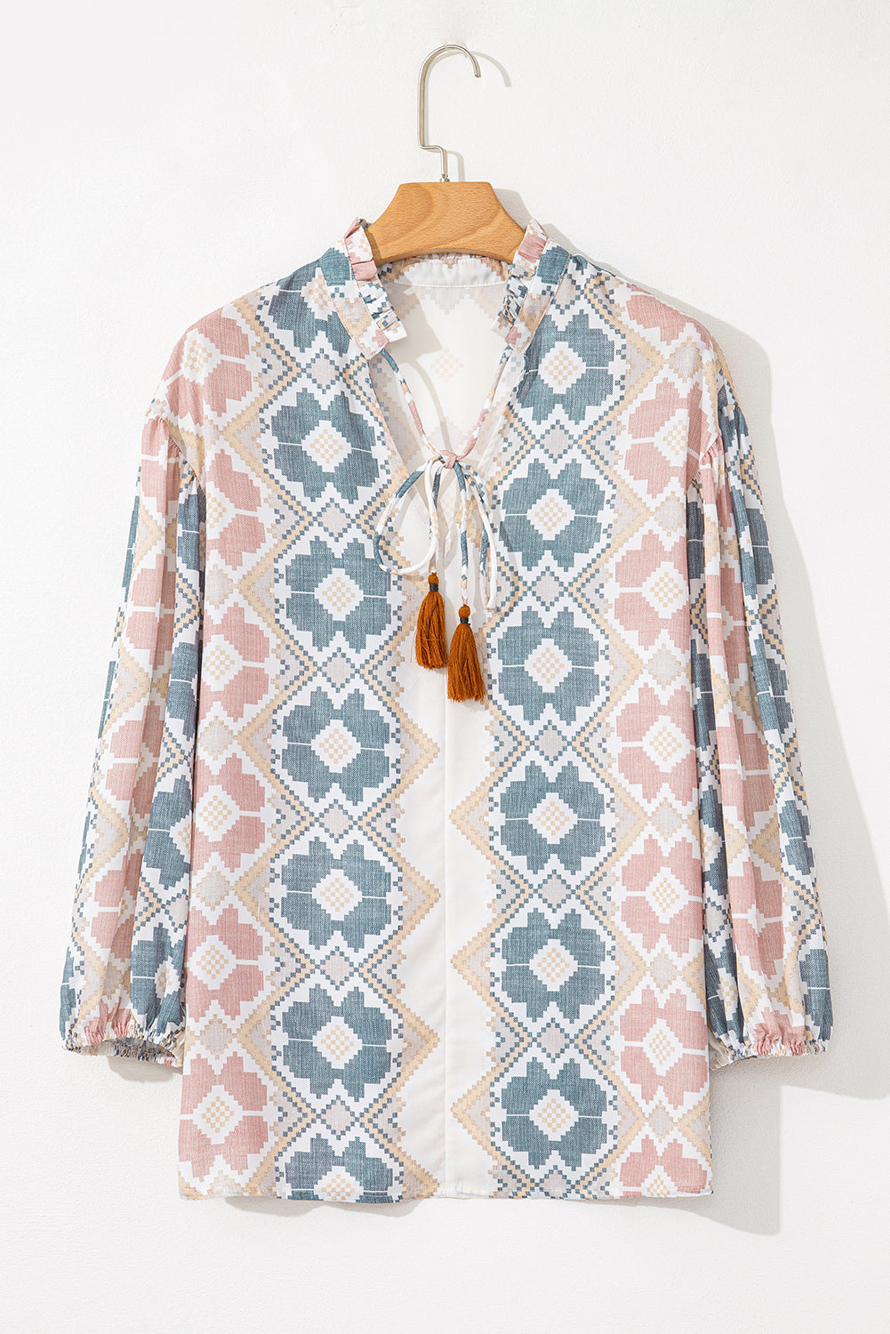 Geometric Print Tassel Blouse