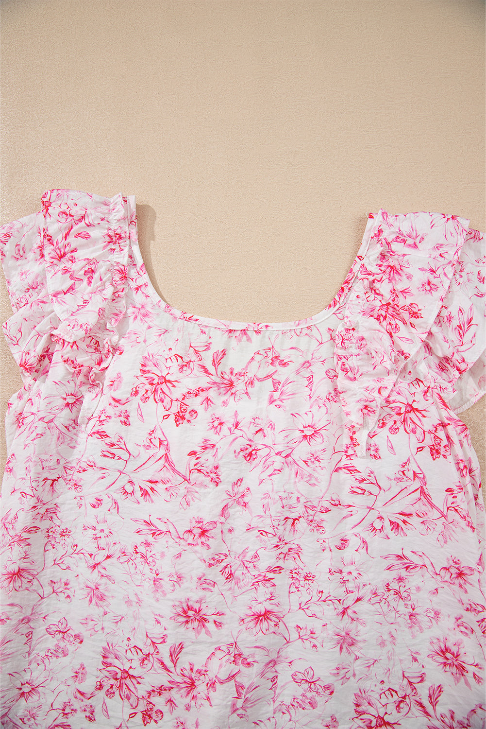 Pink Floral Ruffled Sleeve Bow Blouse