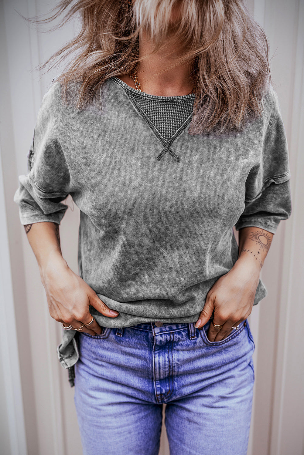 Gray Mineral Wash Drop Shoulder Oversized Tee