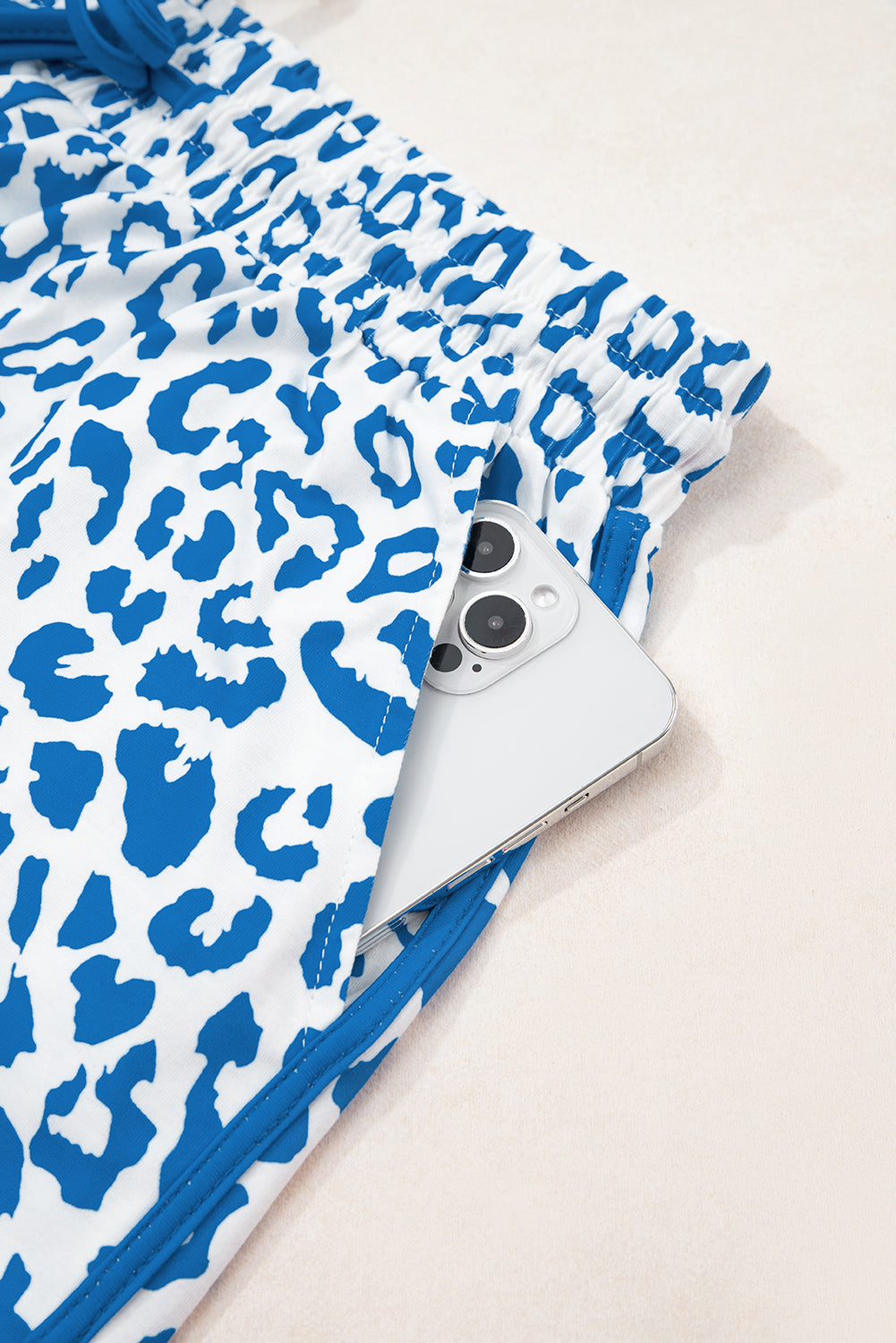 Blue Leopard Elastic Waist Shorts
