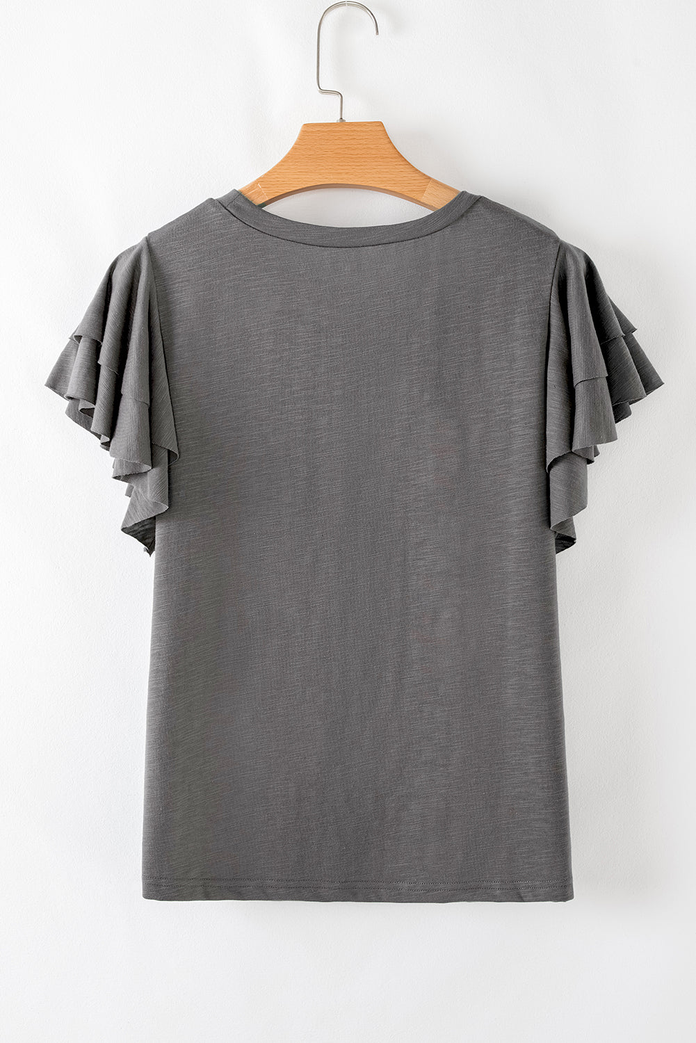 Dark Grey Ruffle Short Sleeve Top