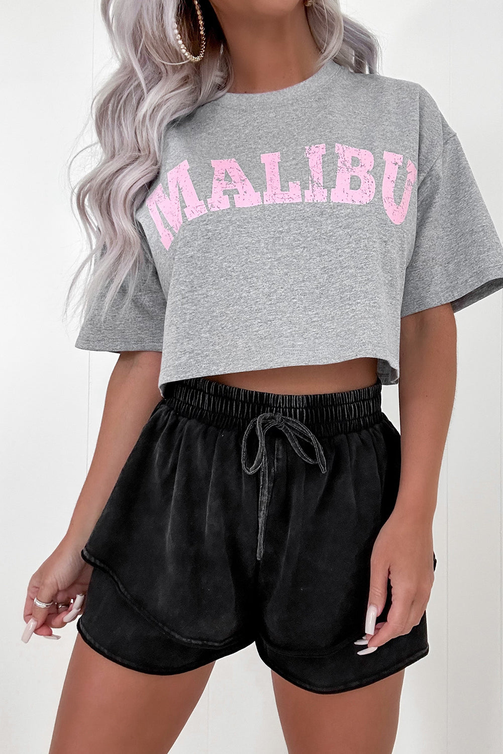 Black Mineral Wash High Waist Casual Shorts