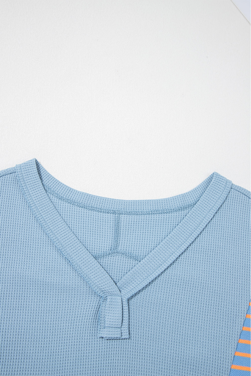 Dusk Blue Waffle Striped Patchwork Pullover